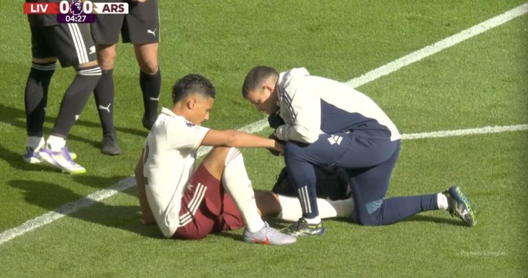 Watch: Early Blow for Arsenal as William Saliba Forced Off Injured Against Liverpool